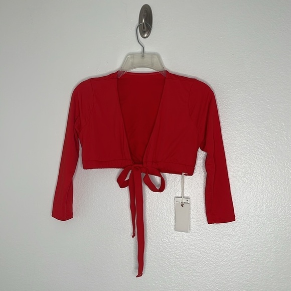 Good American Sexy Boost Tie Front Swim 3/4 Sleeve Top Bright Poppy Medium New - Picture 2 of 5